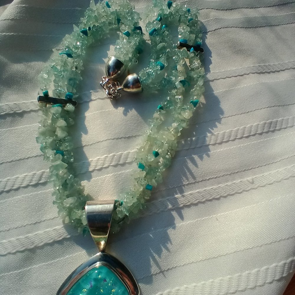 JAY KING DTR AQUAMARINE NECKLACE AND DICHROIC GLASS  PENDANT 925 STERLIN… - Picture 4 of 13
